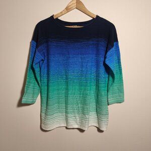 NWT Chaps Linen Cotton Ombre Striped Boat Neck Boxy Sweater sz L Blue Green